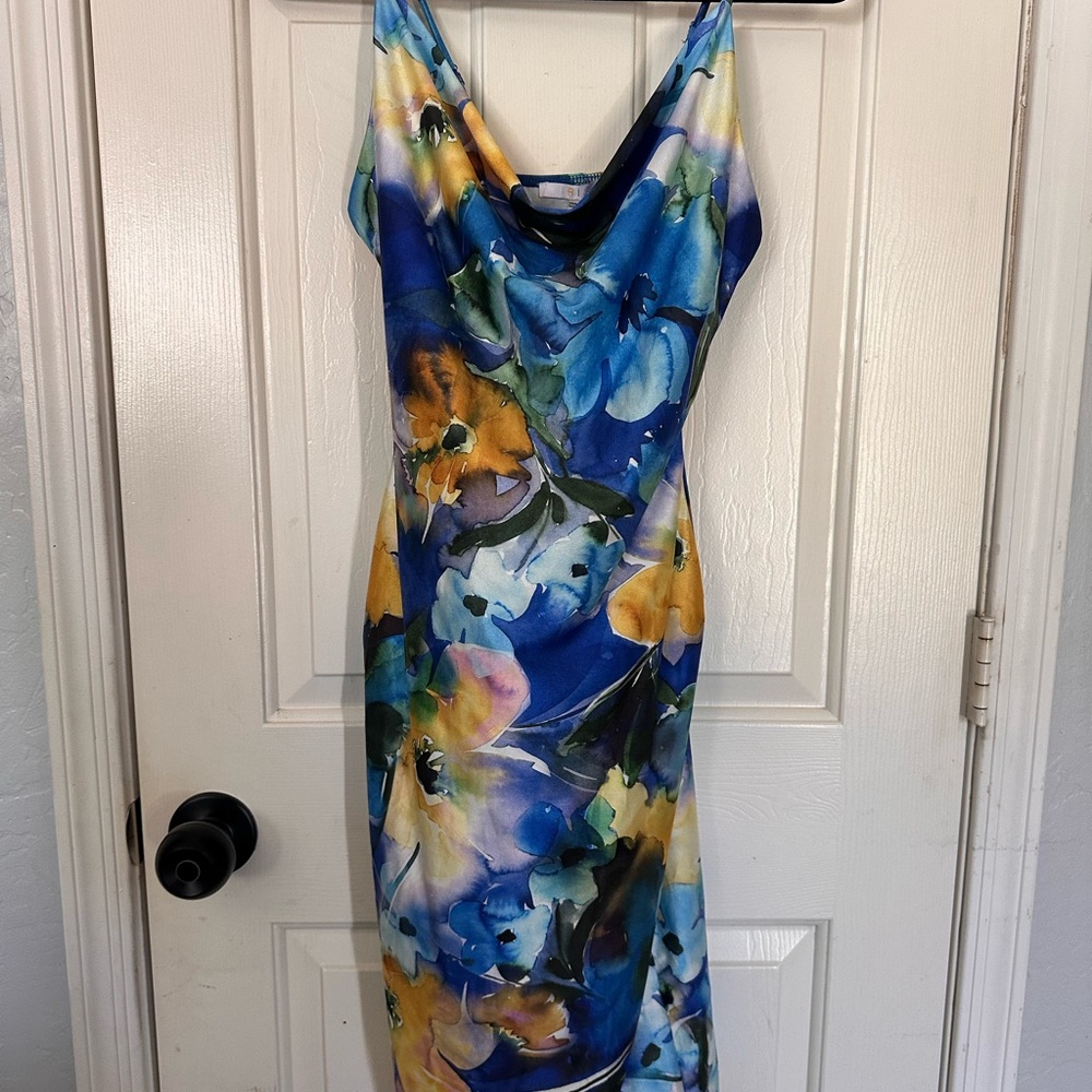 Floral Blue and Yellow Medium Dress